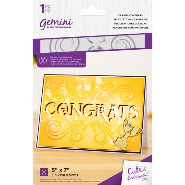 Crafters Companion Gemini 5×7 Cut And Emboss Folder – Classic Congrats 1